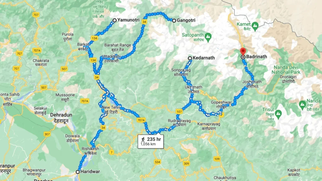 Char Dham Yatra Route Table